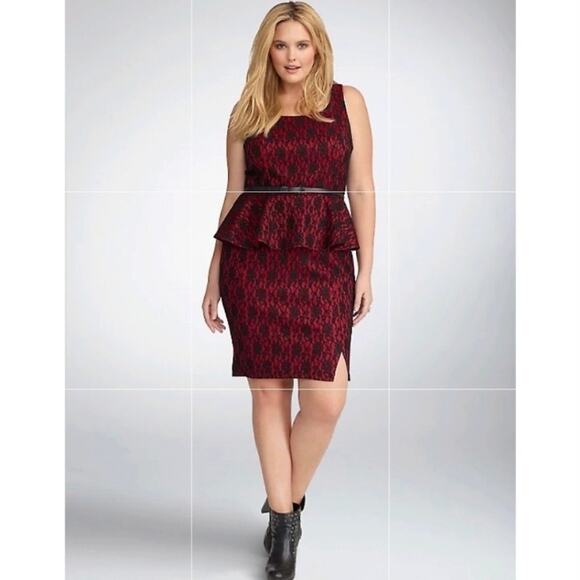 Torrid x Rebel Wilson Red&Black Lace Peplum Sheath Midi Dress Sz.26W - Picture 1 of 15